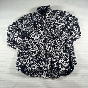 Chaps Women’s Petite XL Button Up Shirt Black White Floral Paisley Long Sleeve